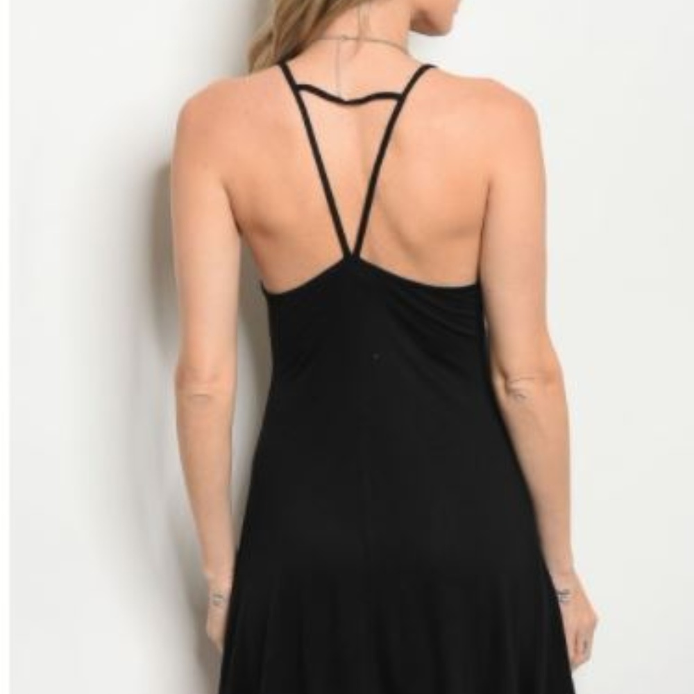 Black Spaghetti Strap V-neck Dress